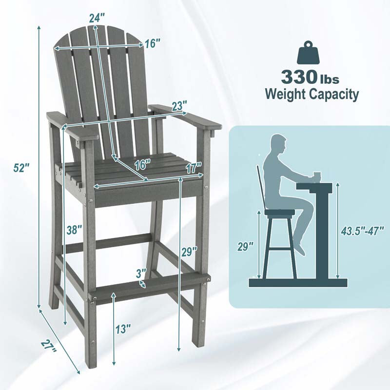 Eletriclife 30 Inches Counter Height Outdoor HDPE Bar Stool with Armrests and Footrest Gray