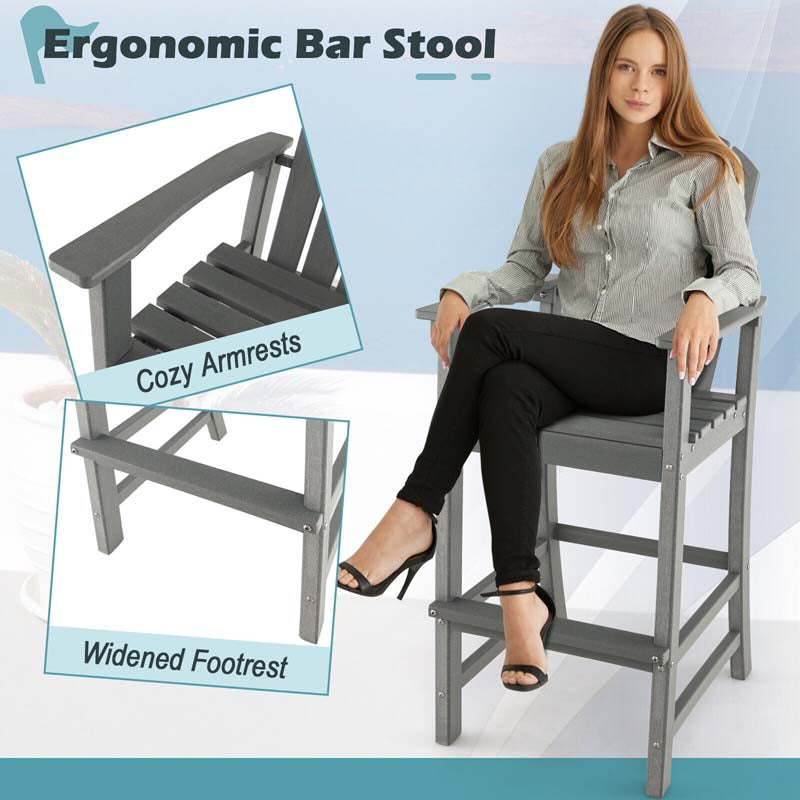Eletriclife 30 Inches Counter Height Outdoor HDPE Bar Stool with Armrests and Footrest Gray