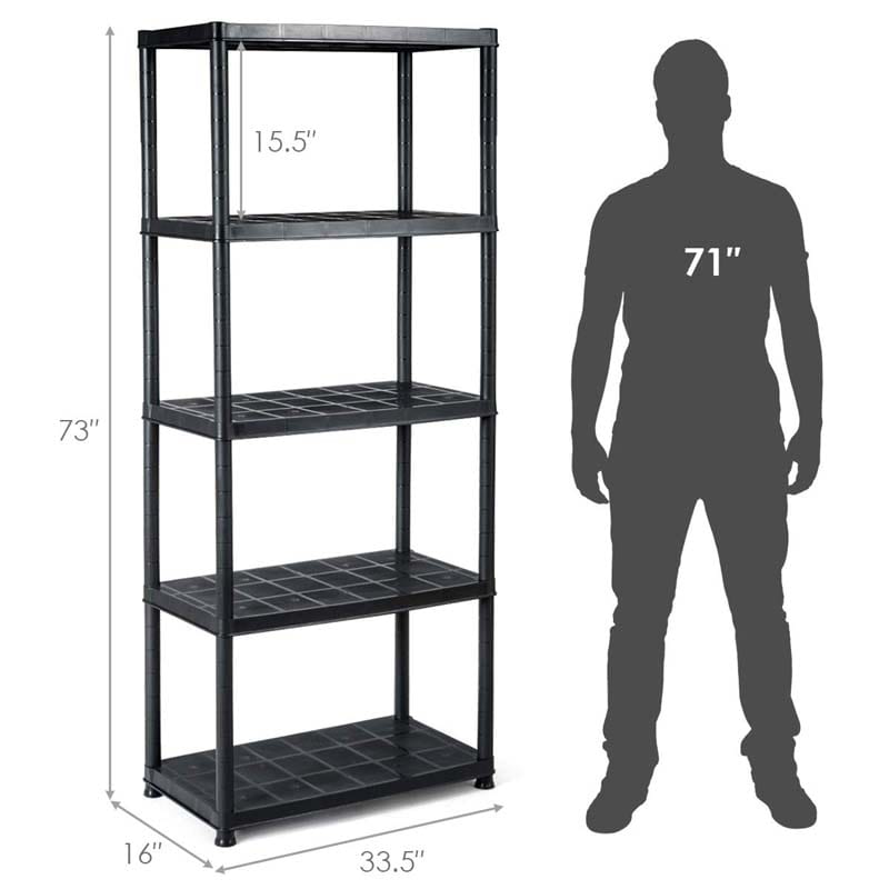 Chairliving 33.5L x 16W x 73H Heavy Duty 5 Tier Plastic Storage Rack MultiUse Freestanding Shelf Unit Organizer