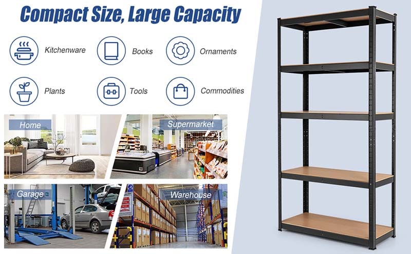 Large Storage Space: 36" x 16" x 72" storage shelf load capacity on leveling feet can hold up to 400 lbs per shelf (when evenly distributed and on a level surface). Meet your large capacity Storage needs, bring you a tidy and organized space with a comfortable space.