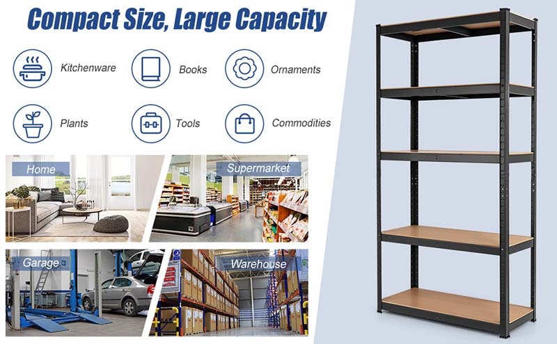 Eletriclife 36 x 72 Inch Adjustable 5-Layer 2000 lbs Capacity Storage Shelf Gray