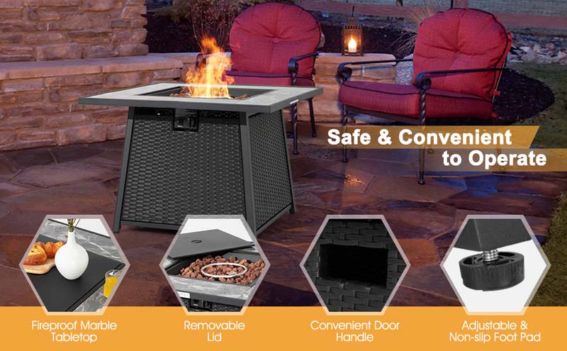 Eletriclife 35 Inch Propane Gas Fire Pit Table Wicker Rattan with Lava Rocks PVC Cover