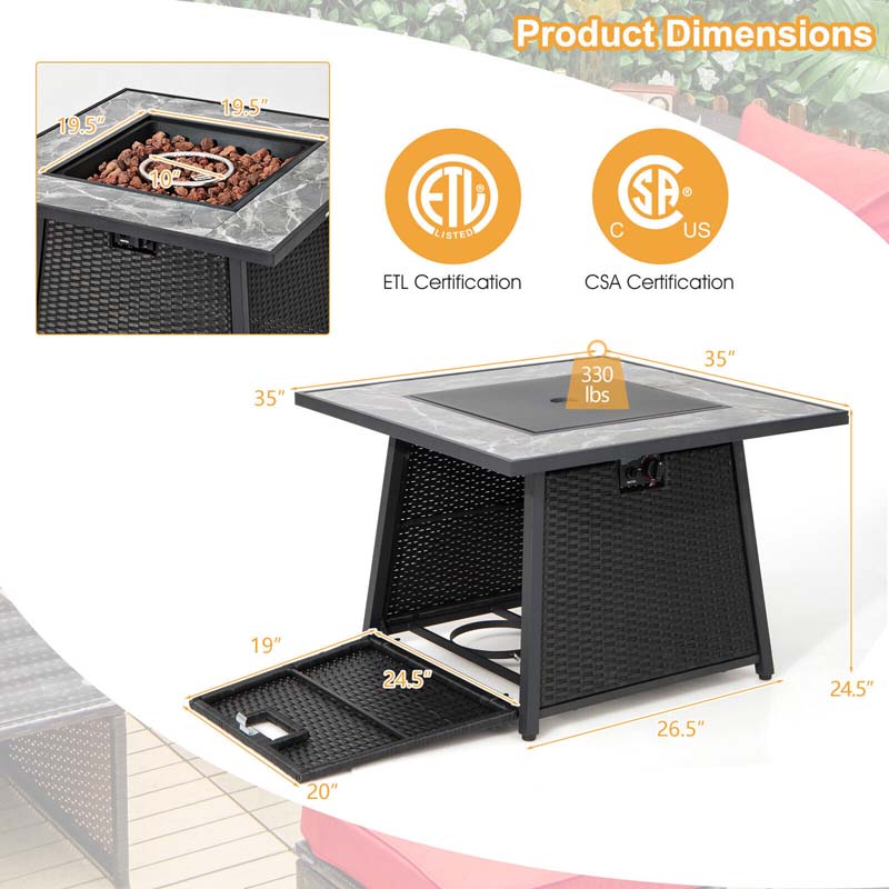 Eletriclife 35 Inch Propane Gas Fire Pit Table Wicker Rattan with Lava Rocks PVC Cover