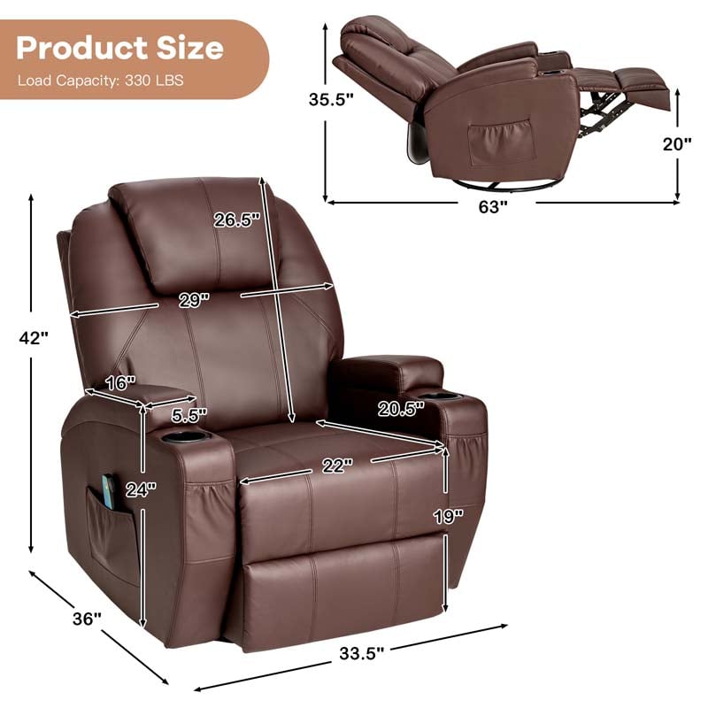 Eletriclife 360-Degree Swivel Massage Recliner Chair with Remote Control