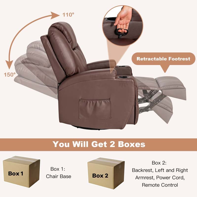Eletriclife 360-Degree Swivel Massage Recliner Chair with Remote Control