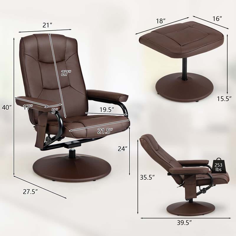 Eletriclife 360°Swivel Massage Recliner Chair with Ottoman