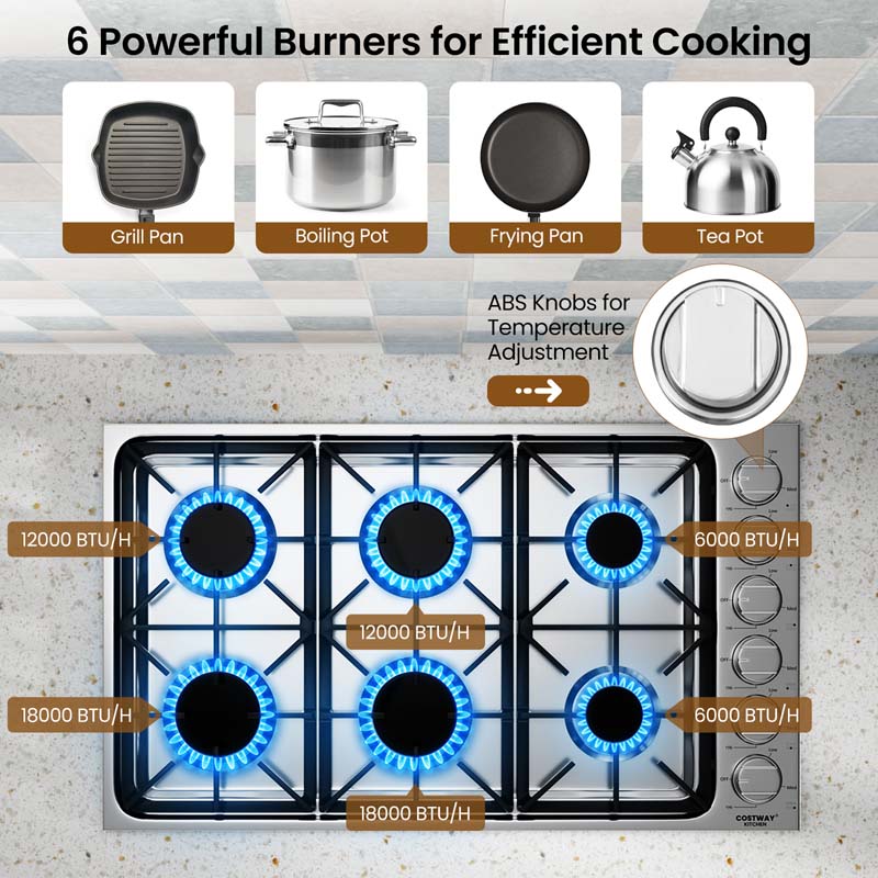 Eletriclife 30/36 Inch Gas Cooktop with 4/6 Powerful Burners and ABS Knobs