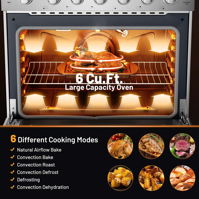 Eletriclife 36 Inches Freestanding Natural Gas Range with 6 Burners Cooktop