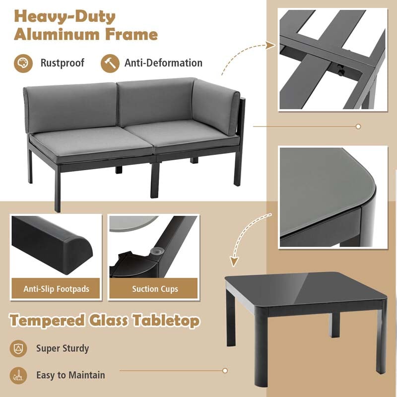 Eletriclife 3 Pieces Aluminum Patio Furniture Set with 6-Level Adjustable Backrest