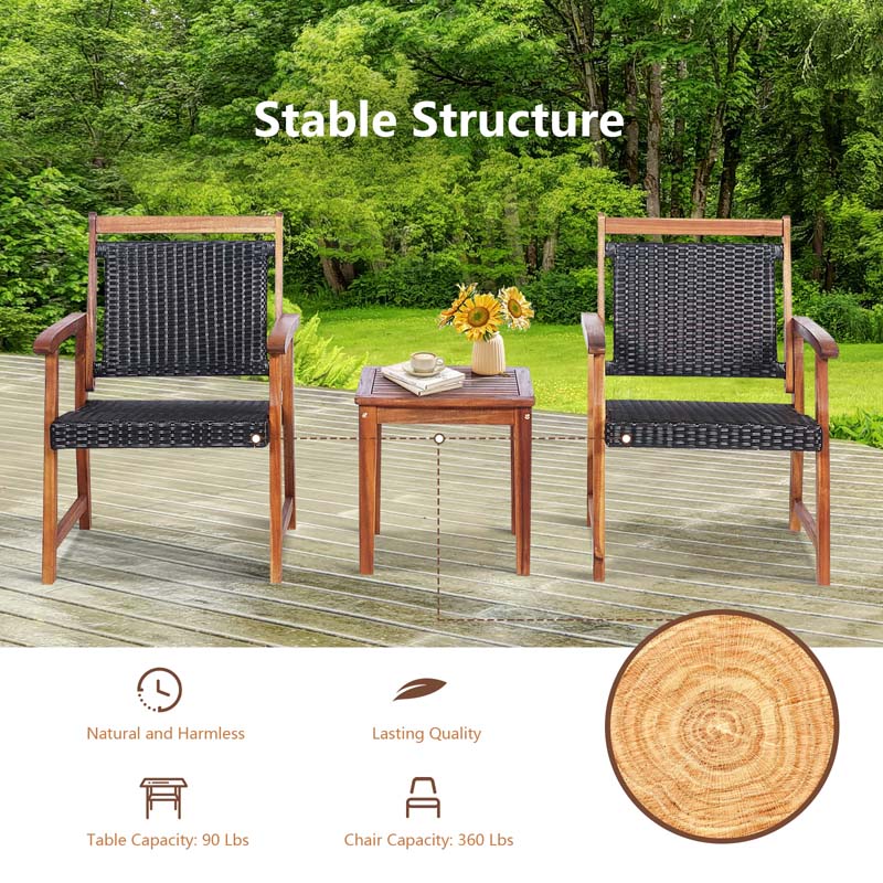 Eletriclife 3 Pieces Rattan Bistro Set with Acacia Wood Frame