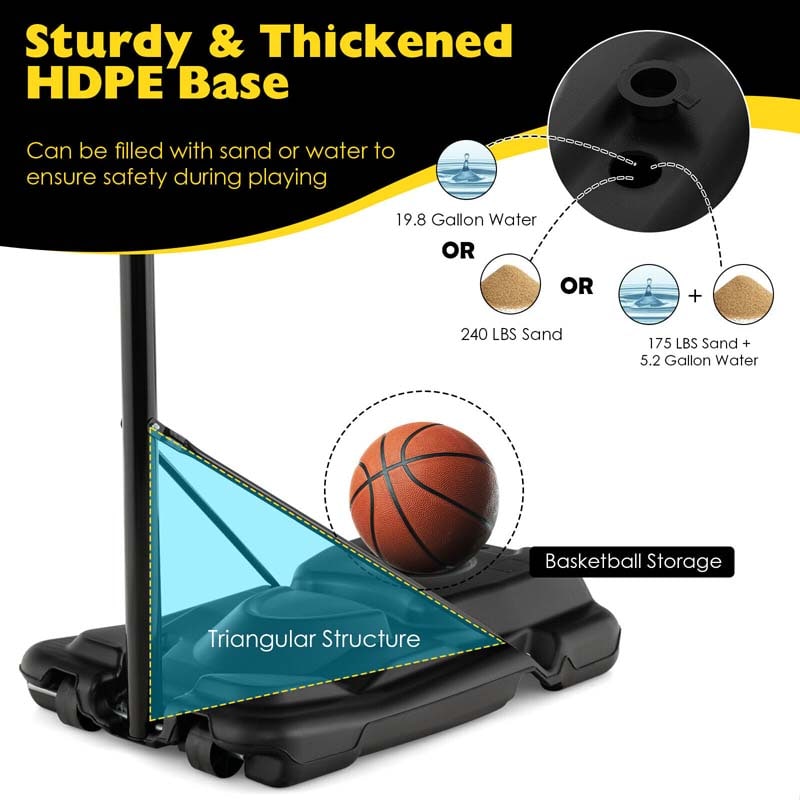 Eletriclife 4.25-10 Feet Portable Adjustable Basketball Goal Hoop System