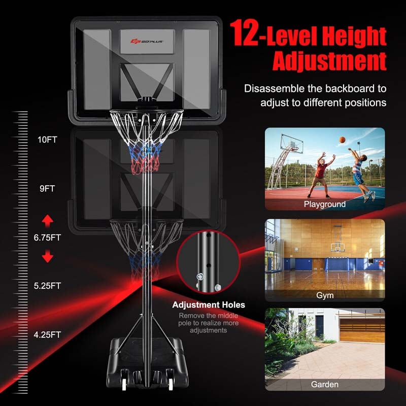 Eletriclife 4.5FT-10FT Height Adjustable Basketball Goal System with 44 Inch Shatterproof Backboard