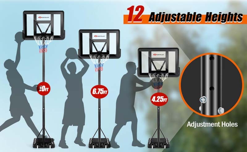 Eletriclife 4.5FT-10FT Height Adjustable Basketball Goal System with 44 Inch Shatterproof Backboard