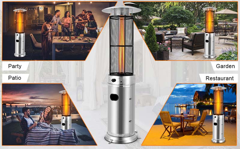 Eletriclife 34000 BTU Stainless Steel Standing Round Glass Tube Propane Patio Heater