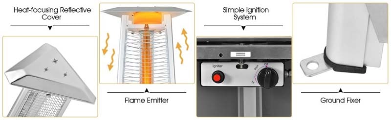 Eletriclife 42000 BTU Stainless Steel Pyramid Patio Heater With Wheels