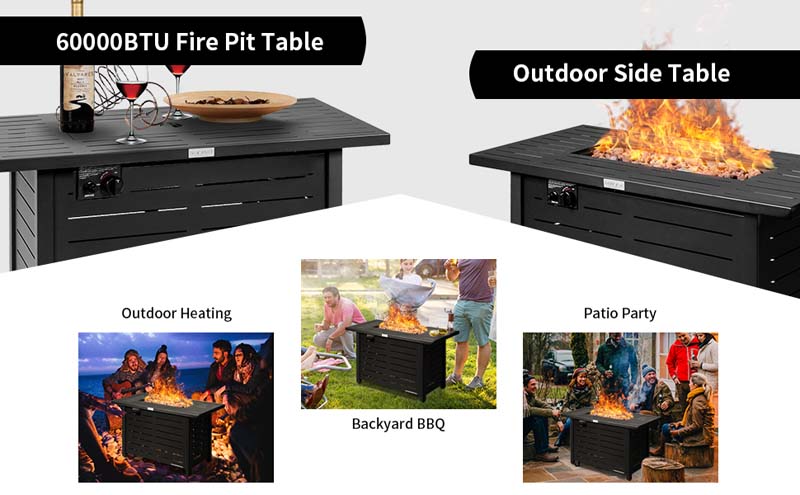 Eletriclife 42 Inch 60000 Btu Rectangular Propane Gas Fire Pit Table