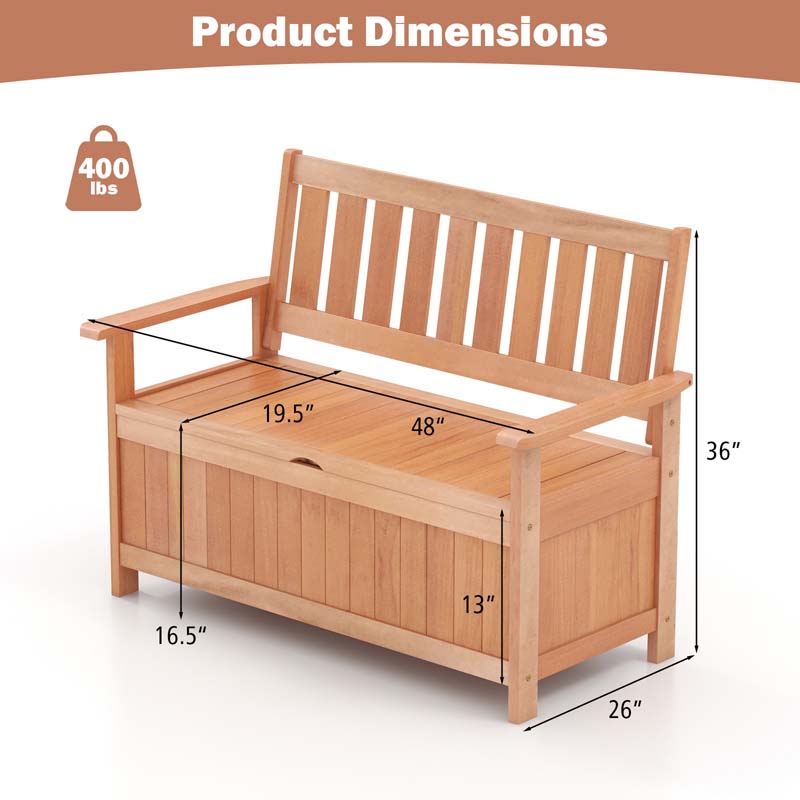 Eletriclife 48 Inch Patio Hardwood Storage Bench with Slatted Backrest