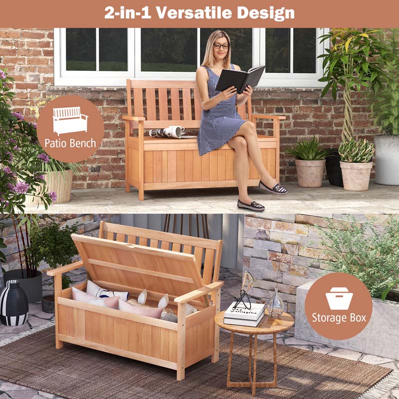 Eletriclife 48 Inch Patio Hardwood Storage Bench with Slatted Backrest