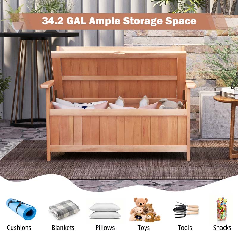 Eletriclife 48 Inch Patio Hardwood Storage Bench with Slatted Backrest