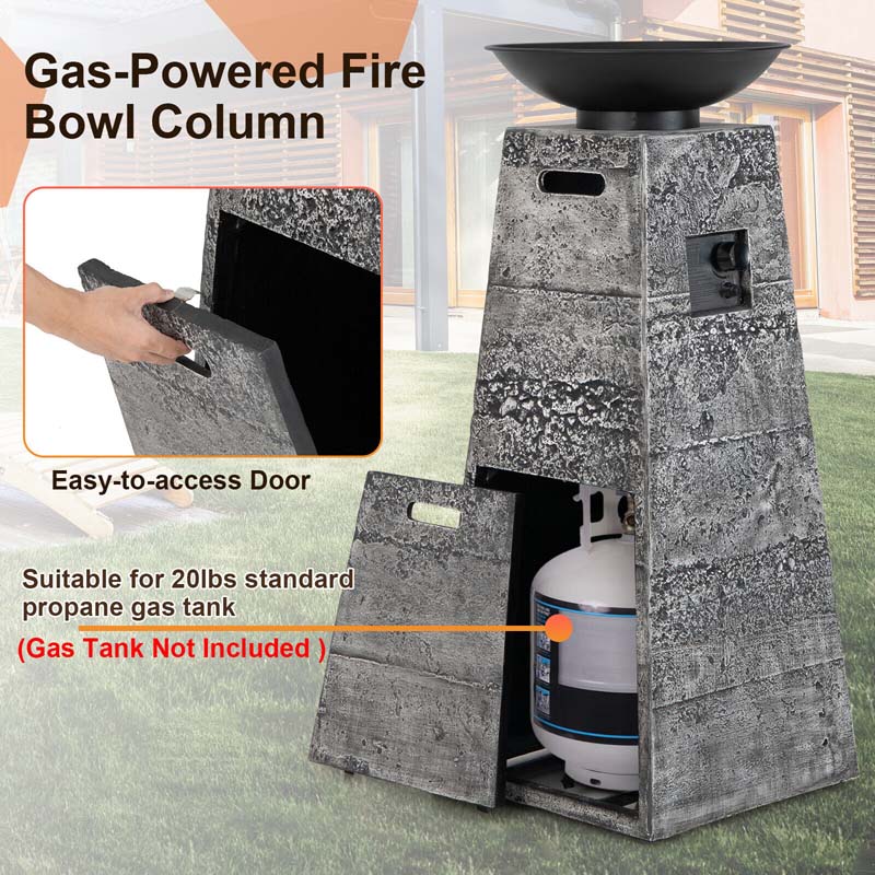 Eletriclife 48 Inch Propane Fire Bowl Column with Lava Rocks and PVC Cover