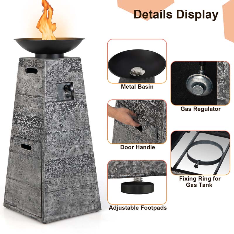 Eletriclife 48 Inch Propane Fire Bowl Column with Lava Rocks and PVC Cover