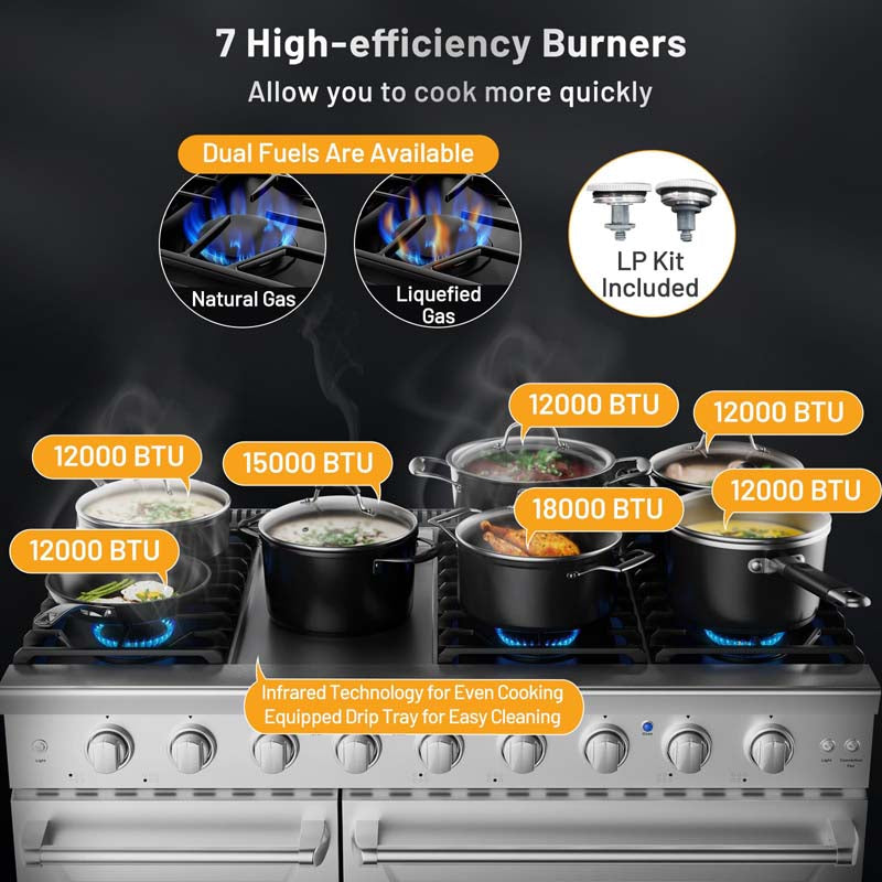 Eletriclife 48 Inches Freestanding Natural Gas Range with 7 Burners Cooktop