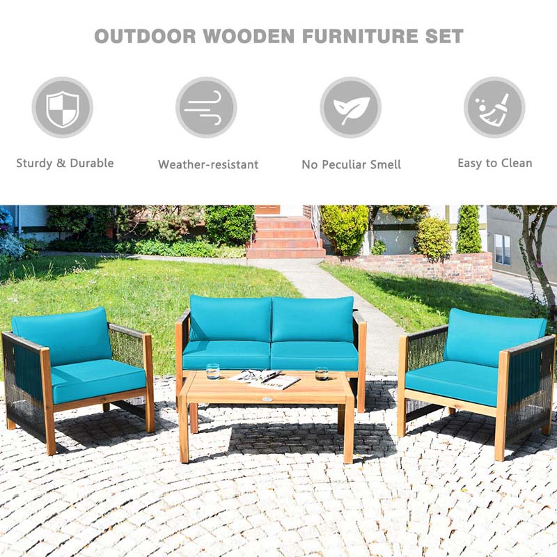 Eletriclife 4 Pieces Acacia Wood Sofa Set with Cushions