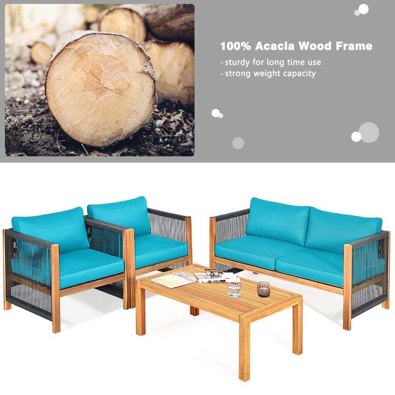 Eletriclife 4 Pieces Acacia Wood Sofa Set with Cushions