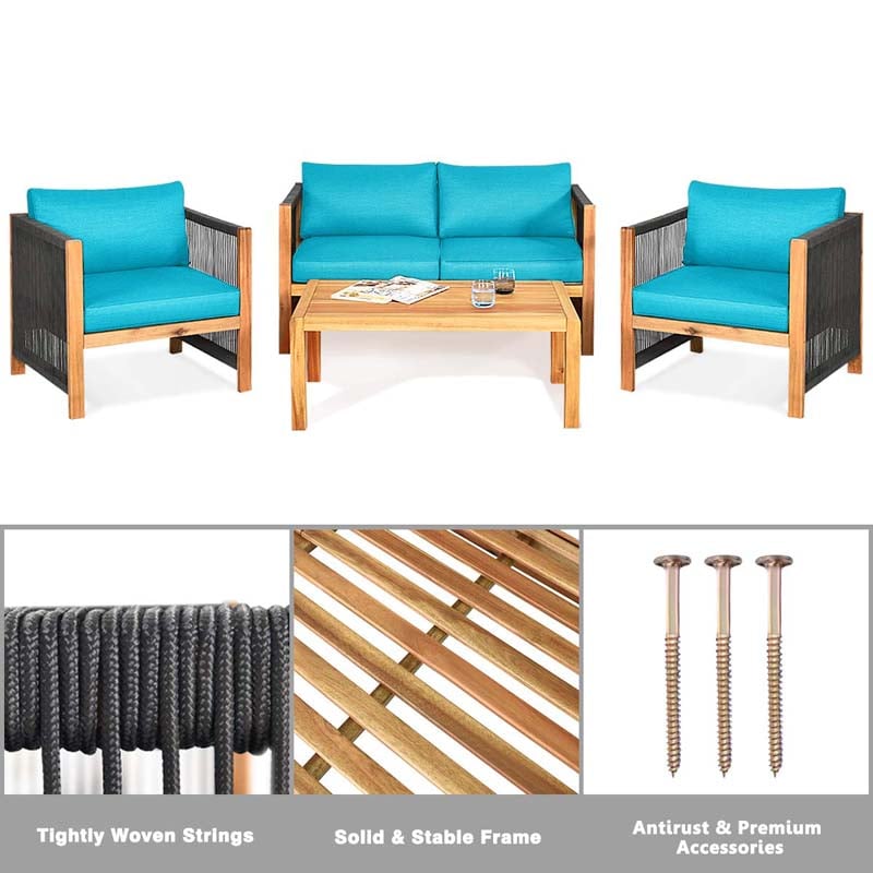 Eletriclife 4 Pieces Acacia Wood Sofa Set with Cushions