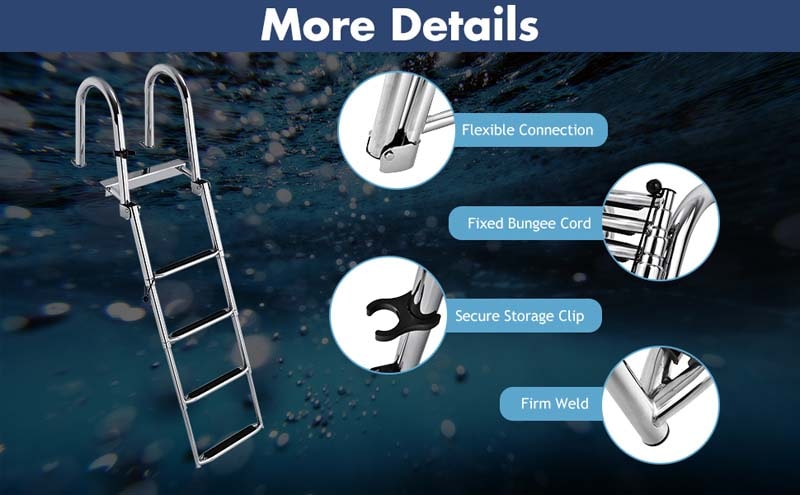 Eletriclife 4 Step Boat Ladder with Pedal Handrail for Boat Yacht Dock