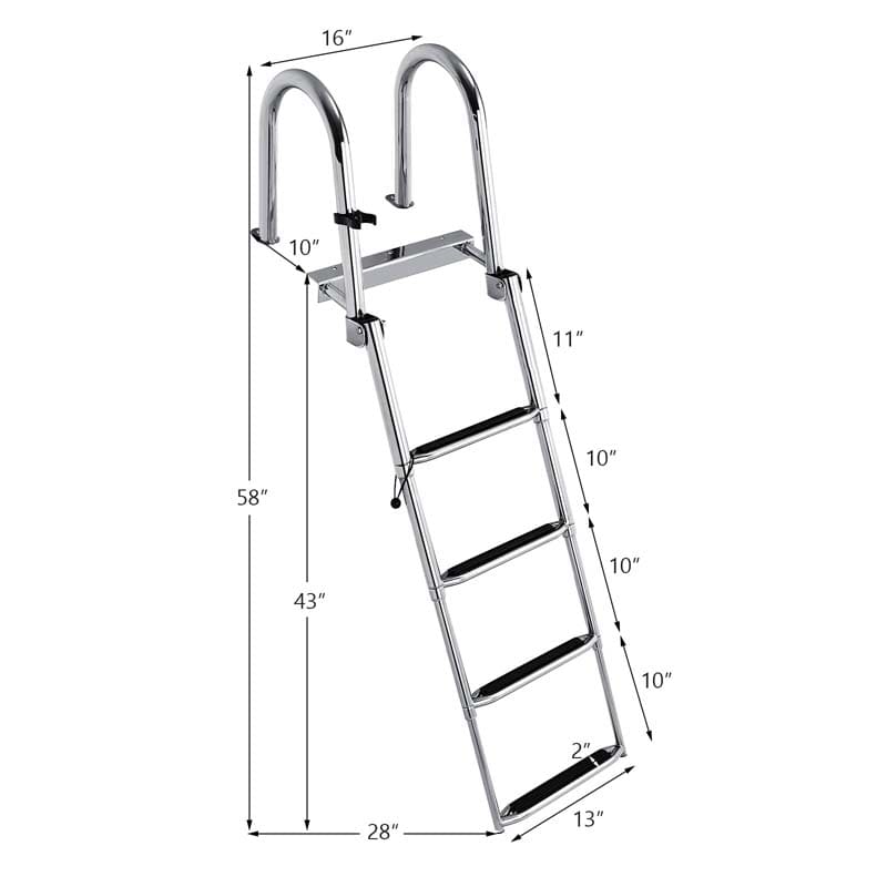 Eletriclife 4 Step Boat Ladder with Pedal Handrail for Boat Yacht Dock