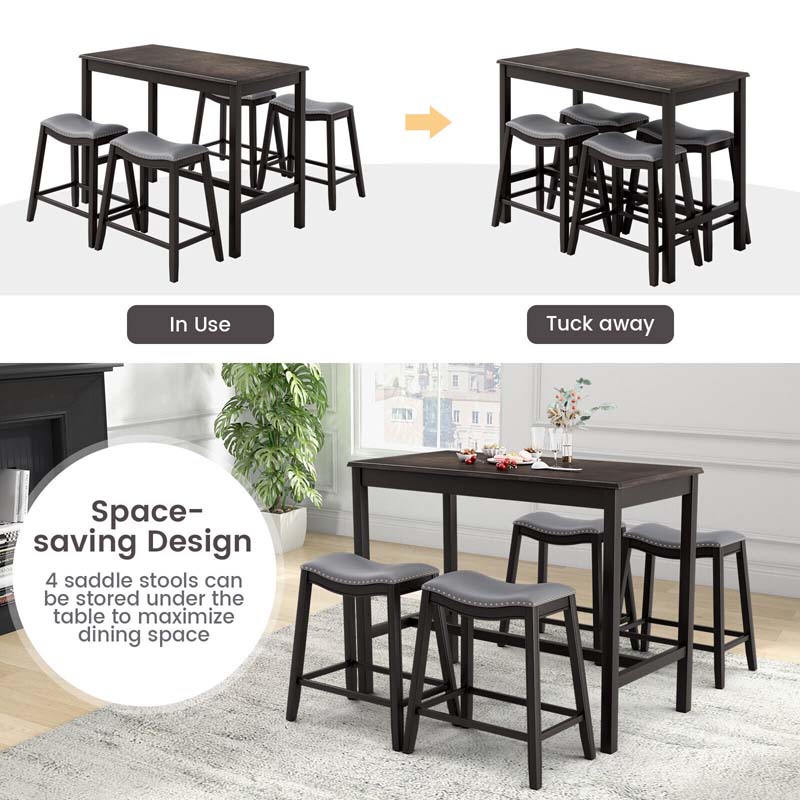 Eletriclife 5-Piece Dining Set with 4 Upholstered Stools