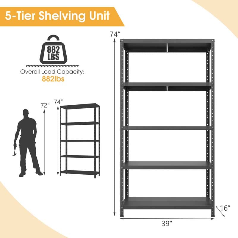 Eletriclife 5-Tier Metal Utility Storage Rack for Free Combination Black