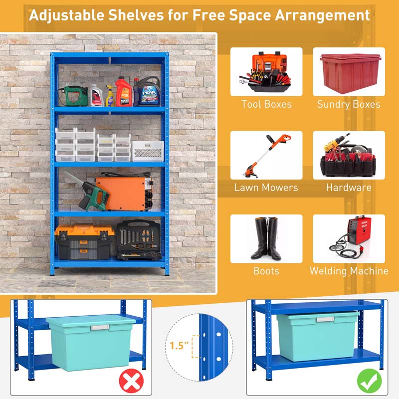 Eletriclife 5-Tier Metal Utility Storage Rack for Free Combination Blue