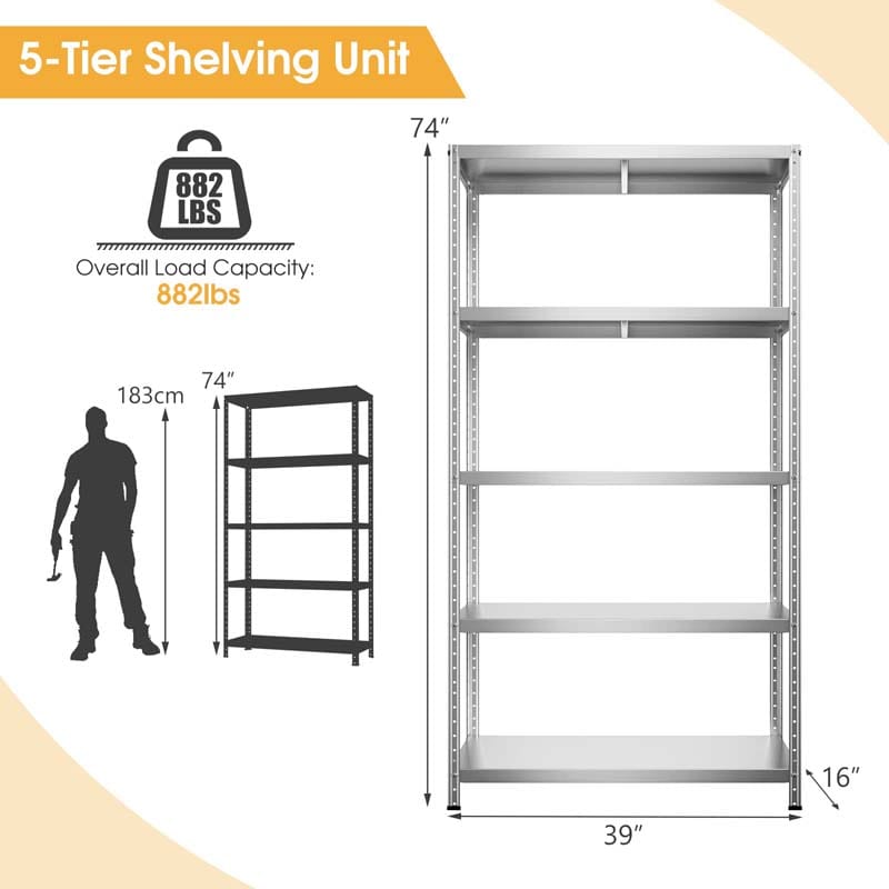 Eletriclife 5-Tier Metal Utility Storage Rack for Free Combination Silver