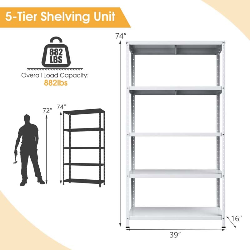 Eletriclife 5-Tier Metal Utility Storage Rack for Free Combination White