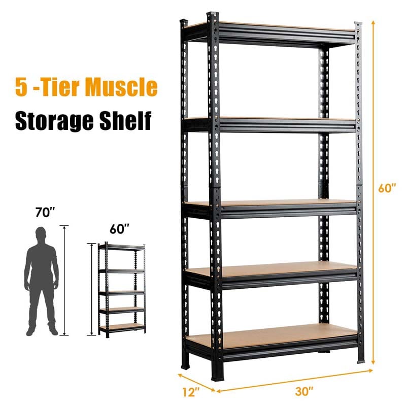 Chairliving 30" x 12" x 60" 5 Tier Heavy Duty Metal Storage Utility Rack Shelf Adjustable Storage Shelving Unit for Garage Warehouse Pantry 