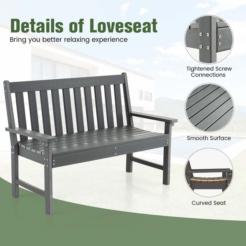 Eletriclife 52 Inch All-Weather HDPE Outdoor Bench with Backrest and Armrests