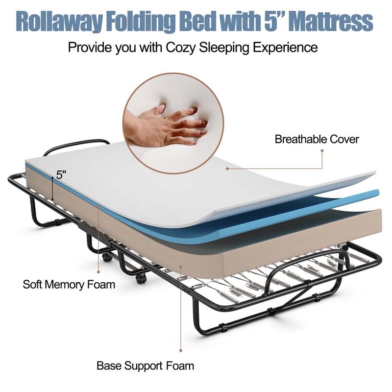 Eletriclife 5 Inch Memory Foam Rollaway Guest Bed