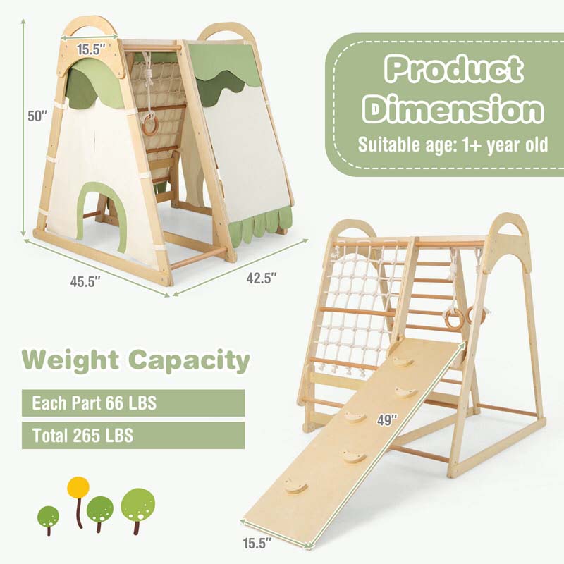 Eletriclife 6-in-1 Wooden Kids Jungle Gym Playset with Slide Climbing Net