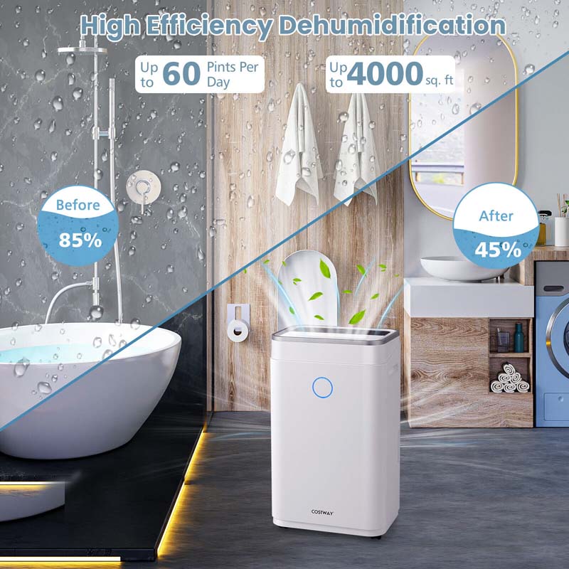 Eletriclife 60-Pint Dehumidifier 4000 Sq. Ft with 3-Color Digital Display