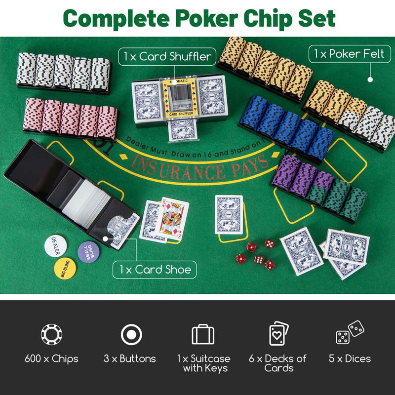 Eletriclife 600-Piece Poker Chip Set 14 Gram Claytec Chips with Carrying Case