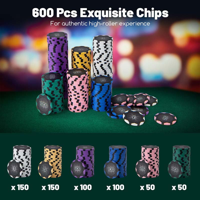 Eletriclife 600-Piece Poker Chip Set 14 Gram Claytec Chips with Carrying Case