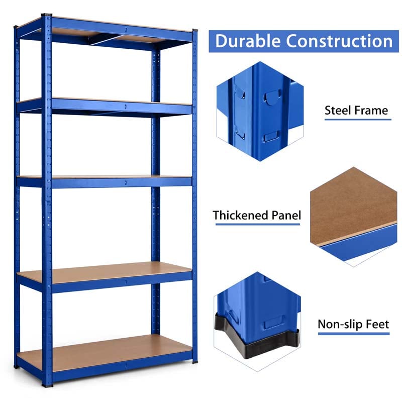 Eletriclife 60 Inches Bolt-Free Heavy Duty Metal 5-Tier Garage Shelving Unit Blue