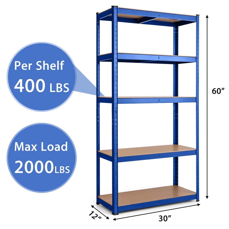 Eletriclife 60 Inches Bolt-Free Heavy Duty Metal 5-Tier Garage Shelving Unit Blue