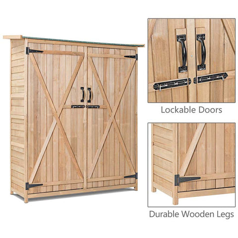 Eletriclife 65 Inch Wooden Storage Shed Outdoor Fir Wood Cabinet