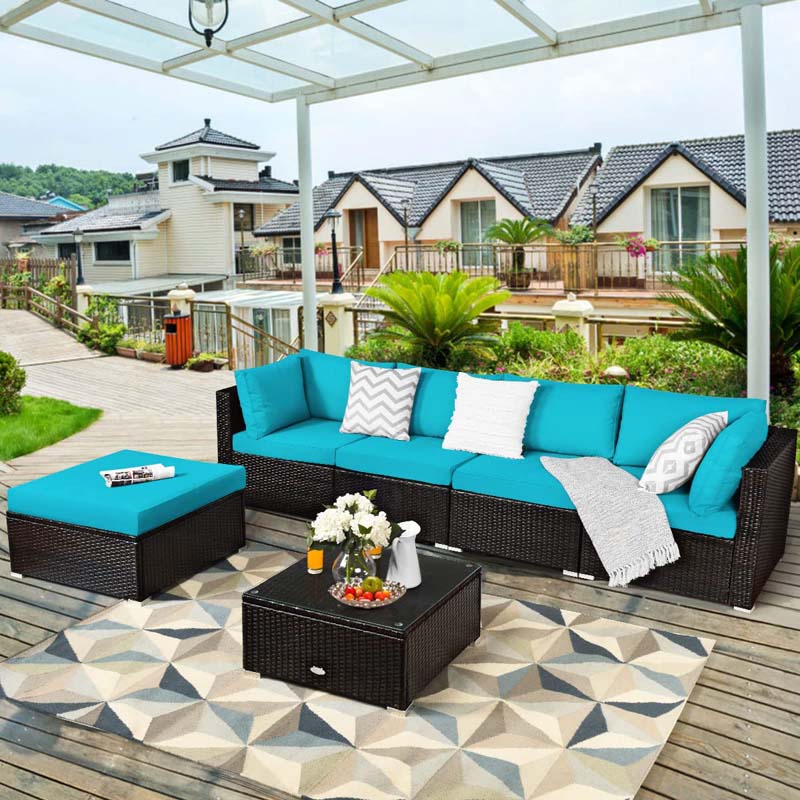 Eletriclife 6 Pieces Outdoor Patio Rattan Sectional Sofa Set with Coffee Table