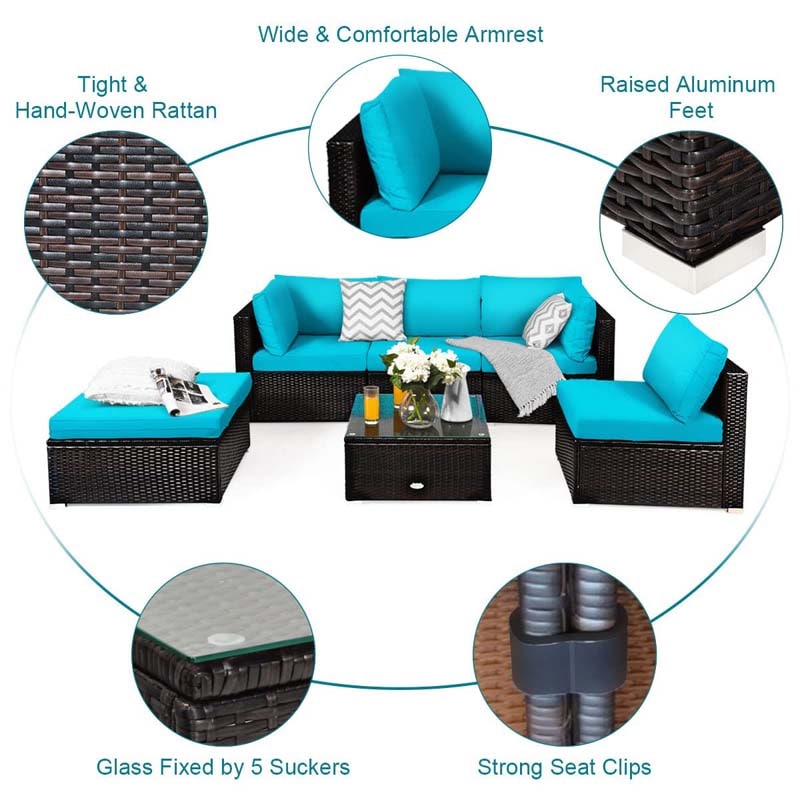 Eletriclife 6 Pieces Outdoor Patio Rattan Sectional Sofa Set with Coffee Table