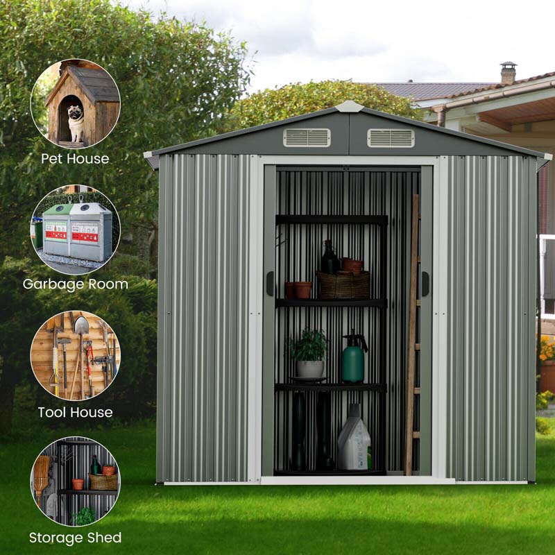 Eletriclife 6 x 4 Feet Galvanized Steel Storage Shed with Lockable Sliding Doors