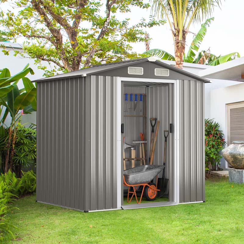 Eletriclife 6 x 4 Feet Galvanized Steel Storage Shed with Lockable Sliding Doors